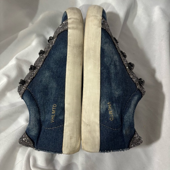 Vintage Havana Blue Denim Shoes Sneakers Size 6 Chain Link Slip On - Picture 4 of 7